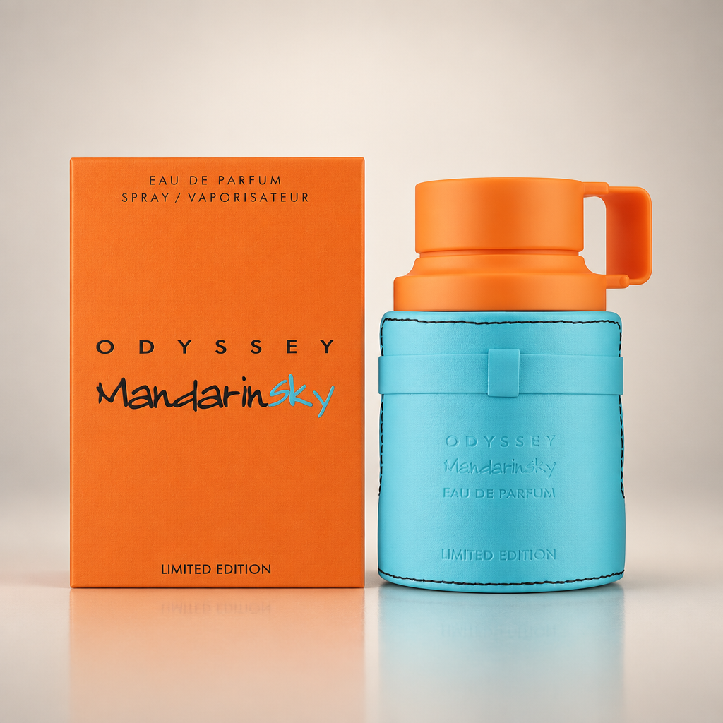 Armaf Odyssey Mandarin Sky, frasco y caja